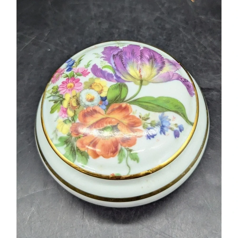 Vintage Anemone Trinket Box Fine Porcelain‎ Bayreuth Gloria Floral 4